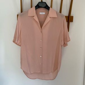 Equipment Silk Short Sleeve Baby Pink Button Down Shirt Side Small